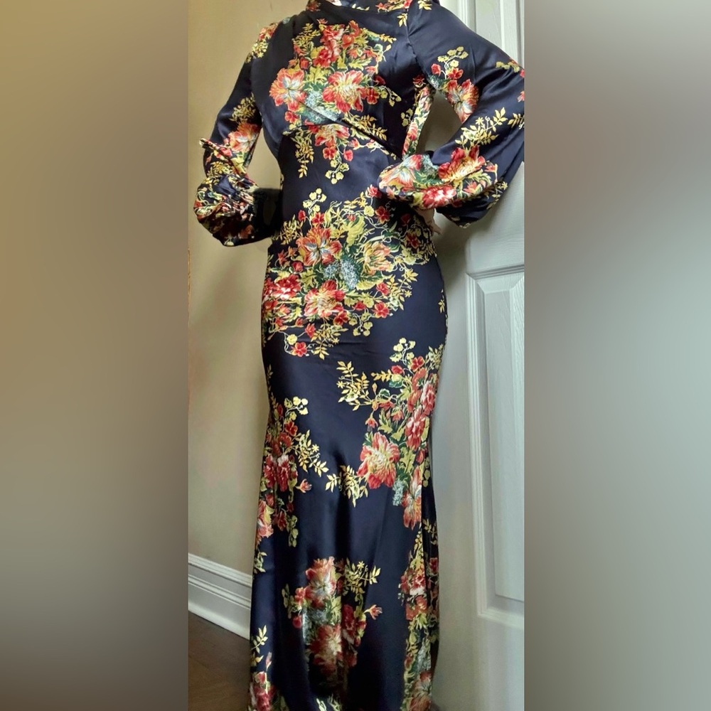 ASOS DESIGN wrap neck bias maxi dress in navy floral print